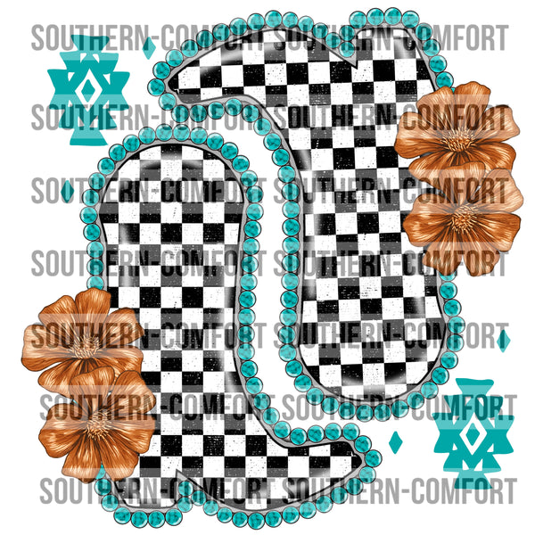 Checkered Turquoise Boots |PNG|