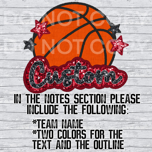 Custom Basketball Faux Embroidery Design PNG