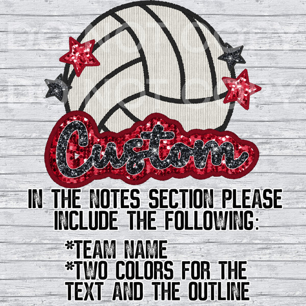 Custom Volleyball Faux Embroidery Design PNG