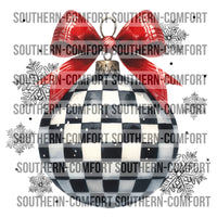 Checkered Ornament With A Red Bow |PNG|