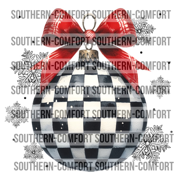 Checkered Ornament With A Red Bow |PNG|