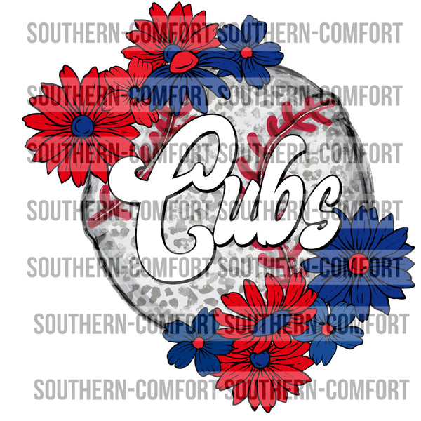 Cubs Floral Baseball |PNG|
