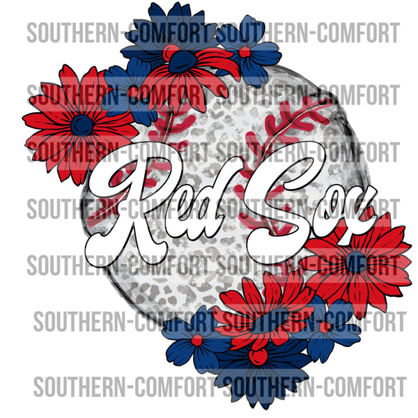 Red Sox Floral Baseball |PNG|
