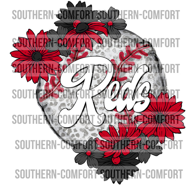 Reds Floral Baseball |PNG|