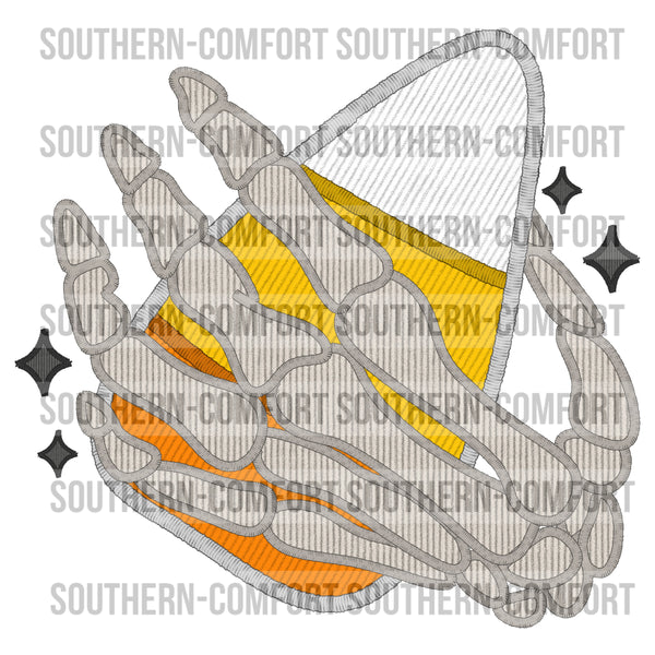 Skellie Hand Holding Candy Corn PNG