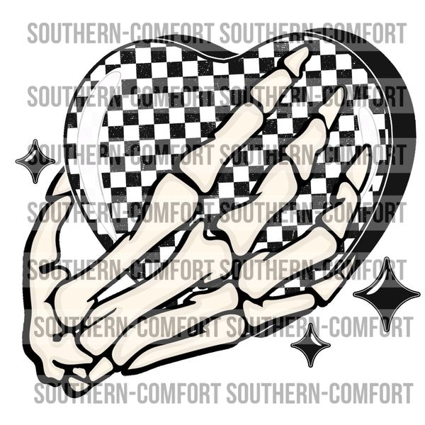 Skellie hand holding a checkered heart |PNG|
