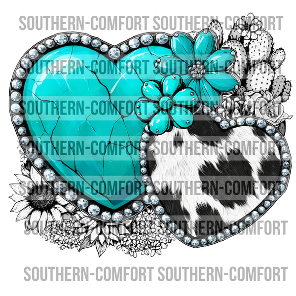 Turquoise and cowhide hearts |PNG|