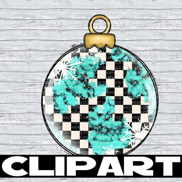Turquoise And Checkered Ornament Clipart |Commercial Use Allowed|