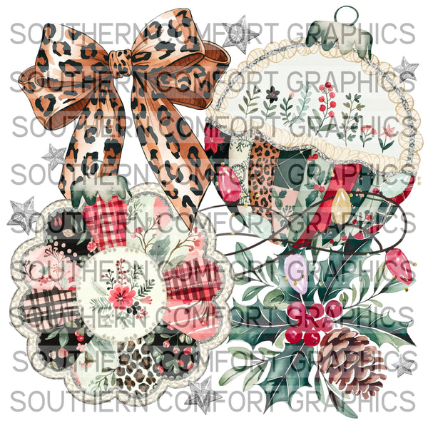 Patchwork Christmas Ornaments |PNG|