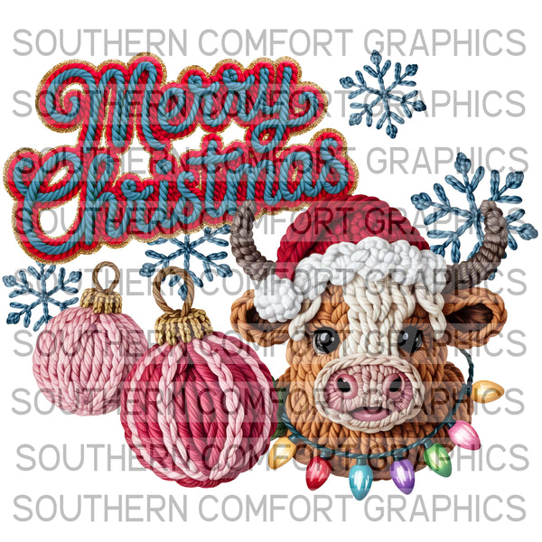 Crochet Merry Christmas Highland Cow |PNG|