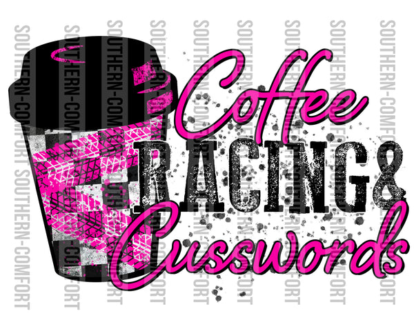 Coffee racing and cusswords (pink) PNG