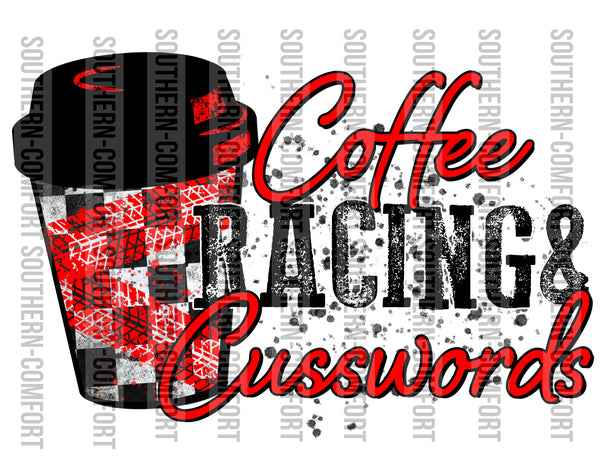 Coffee racing and cusswords (red) PNG