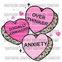 Overthinker anxiety socially awkward conversation hearts PNG