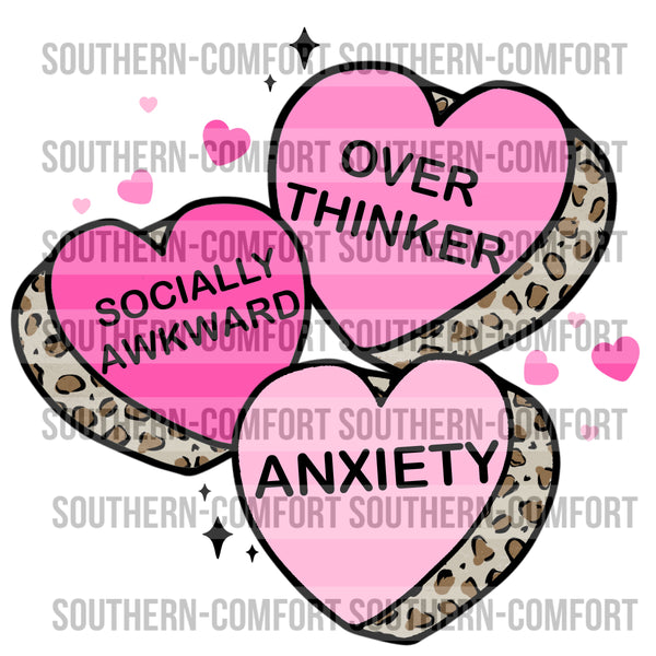 Overthinker anxiety socially awkward conversation hearts PNG