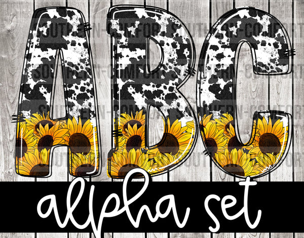 Cowhide & Sunflowers alphabet commercial elements