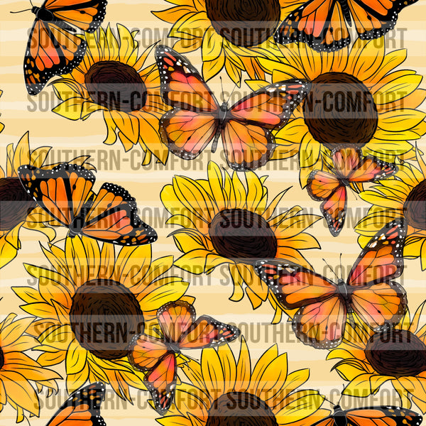 Sunflowers and butterflies Seamless