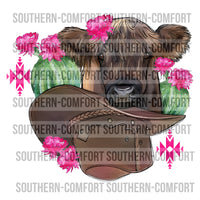 Highland cow in a cowboy hat PNG