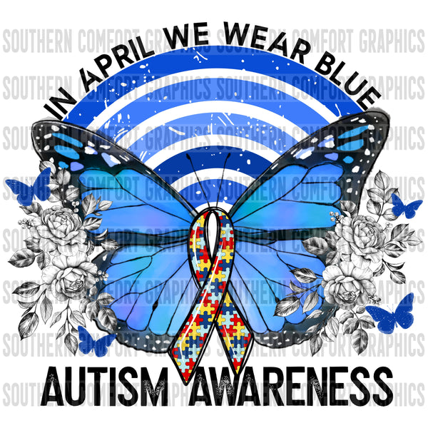 Autism awareness rainbow butterfly PNG