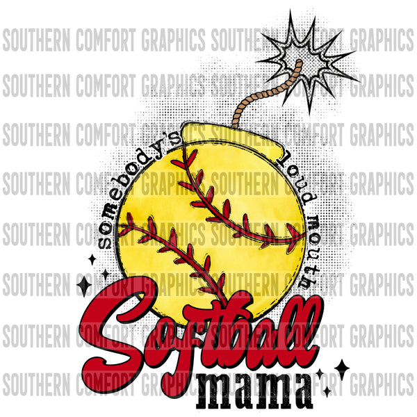 Loud mouth softball mama PNG