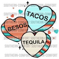 Tacos besos tequila conversation hearts PNG