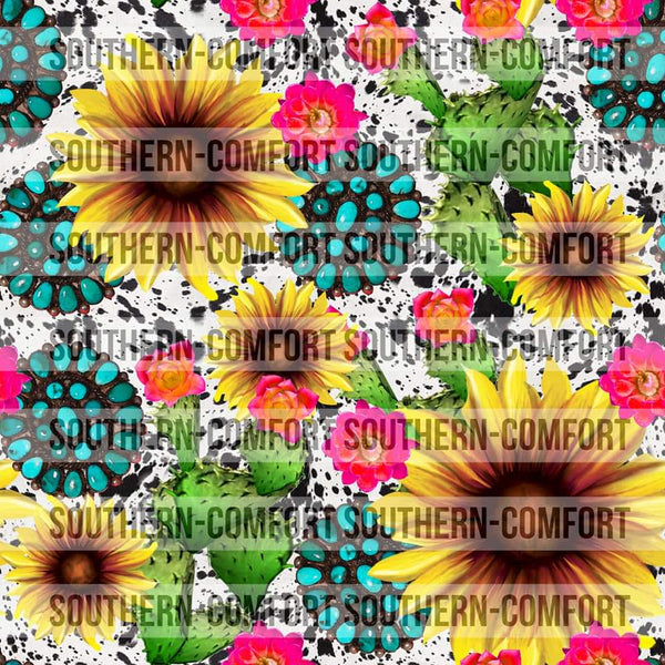 Cacti/Sunflower cowhide Seamless