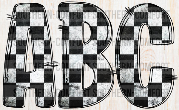 Checkered alphabet commercial elements