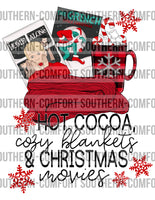 Hot cocoa, cozy blankets and Christmas movies PNG