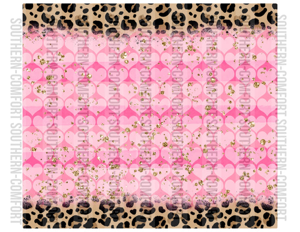 Pink hearts and leopard 20oz tumbler PNG