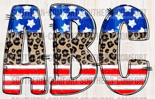 Patriotic leopard alphabet commercial elements