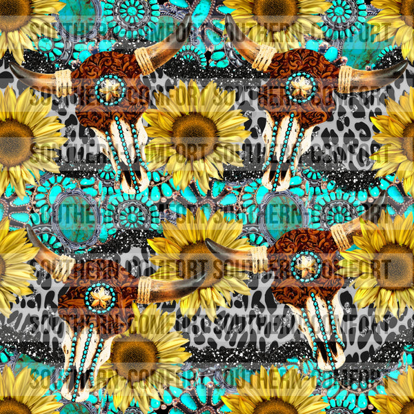 Skulls/leopard/sunflowers Digital paper commercial use