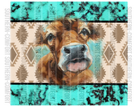 Cow aztec/turquoise 20oz tumbler PNG