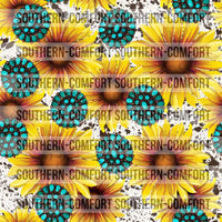 Turquoise and sunflowers Seamless