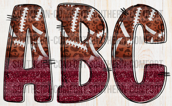 Football maroon glitter alphabet commercial elements