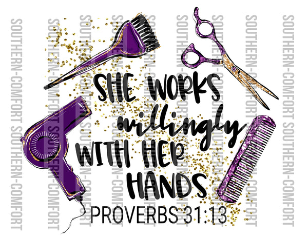 She works willingly with her hands PNG